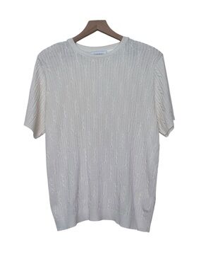 Vintage Alfred Dunner Large Ivory Cable Knit Short Sleeved Sweater Grannycore